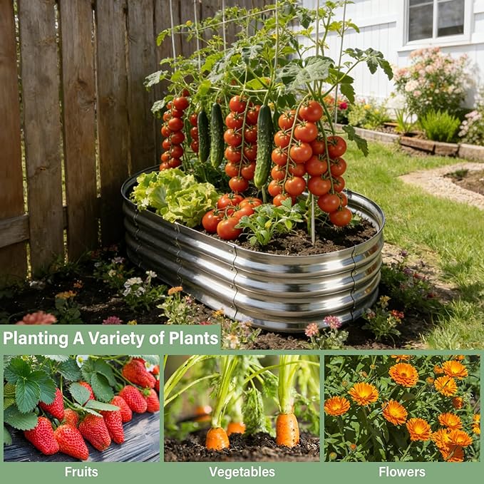 TATAANTY Galvanized Raised Garden Bed for Outdoor: 4x2x1ft Durable Metal Vegetable Plant Container Kit - Oval Planter Box for Gardening Flower Trough （2 Pack）