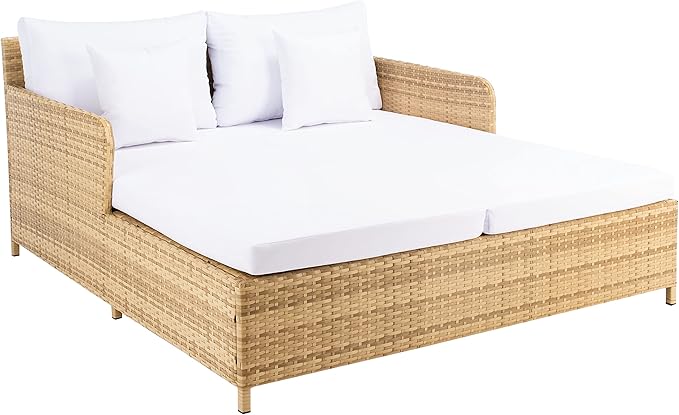SAFAVIEH Outdoor Collection Cadeo Natural/White Cushion Daybed PAT7500D