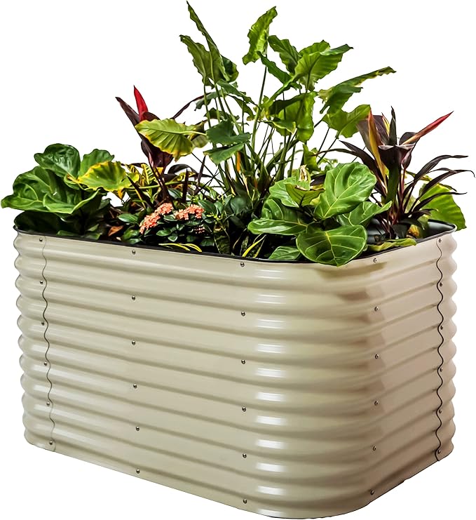 32" Extra Tall Raised Garden Bed Kits, 3.5 x 5 x 2.7ft Raised Planter Box Outdoor, 2 x 6.5 x 2.7ft Deep Root 6 in 1 Modular Metal Raised Beds for Gardening Vegetables Flowers Fruits - Pearl White