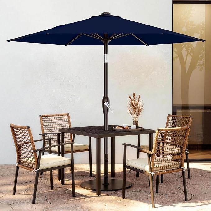 AreShark 7.5FT Patio Umbrella Table Market Umbrella with 6 Sturdy Ribs, Button Tilt/Crank Heavy-Duty Round Outdoor Umbrellas for Garden, Deck, Backyard,and Pool, Navy