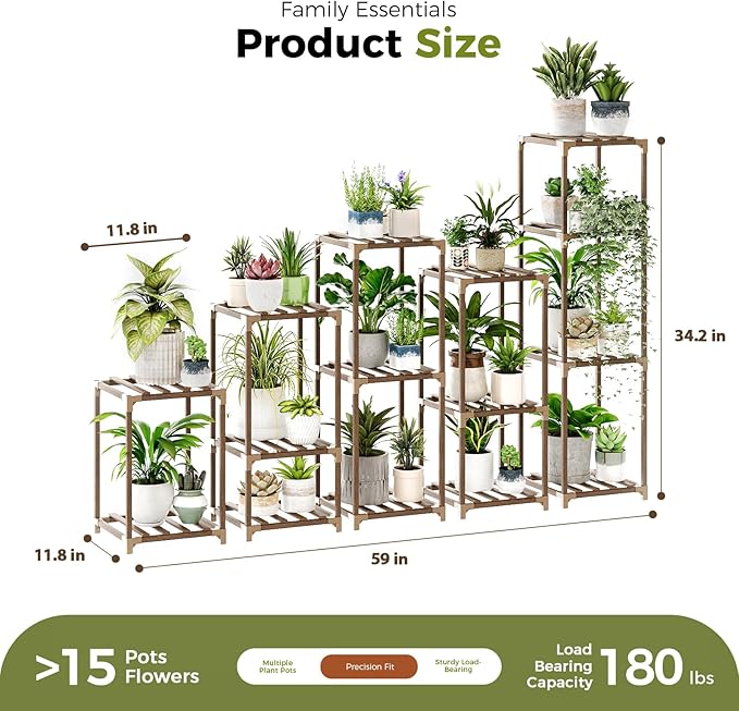 Bamworld 5 Sets Plant Stands Indoor Outdoor Combo Plant Shelves Wooden Plant Holder Rack for Multiple Plants Flower Stands for Living Room Balcony Garden Patio Lawn Window