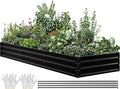 YITAHOME 144x48x12 in Galvanized Raised Garden Bed Kit, Large Metal Planter Box with Gloves, Safety Rubber & Support Rod, Outdoor Flower Bed for Plants Vegetables, Black