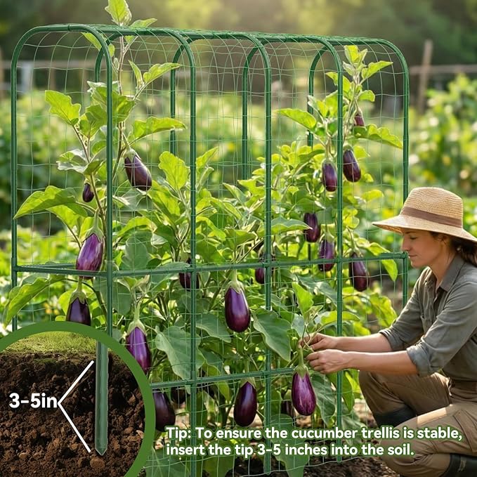 65" Tall Cucumber Trellis for Raised Bed, Garden Trellis for Climbing Plants Outdoor, U-Shape Metal Arch Vegetables Trellis Plant Support for Zucchini Squash Vines