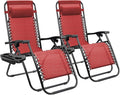 Homall Zero Gravity Patio Folding Lawn Reclining Lounge Chairs Outdoor Gravity Camp Chairs with Cup Holder Pillows for Poolside Backyard and Beach Set of 2 (Red)