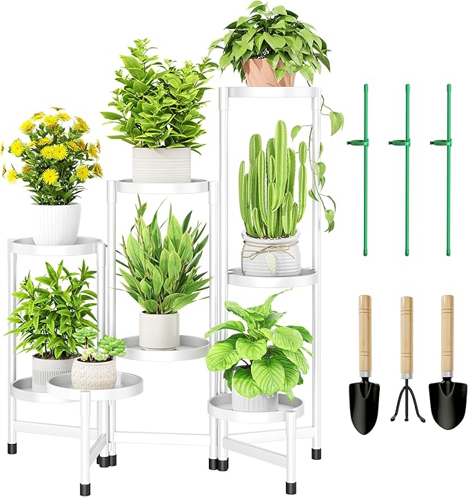8 Tier Plant Stand Indoor, Tiered Plant Stand Outdoor for Multiple Plants, Corner Plant Shelf for Patio Balcony Porch Garden Living Room House,White