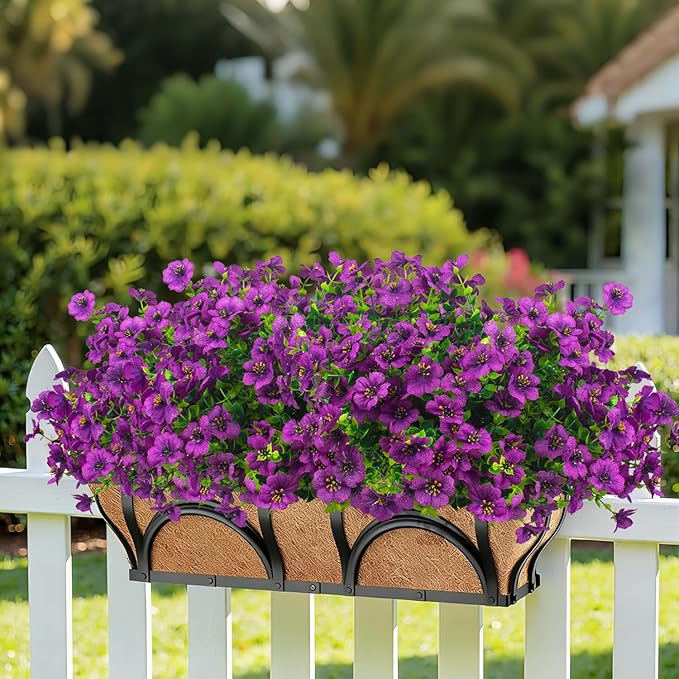 20 Bundles Artificial Flowers for Outdoors, UV Resistant Fake Plants Flowers Greenery Shrubs Plants for Decoration Outside Plants Hanging Planter Home Garden Decor (Fuchsia)