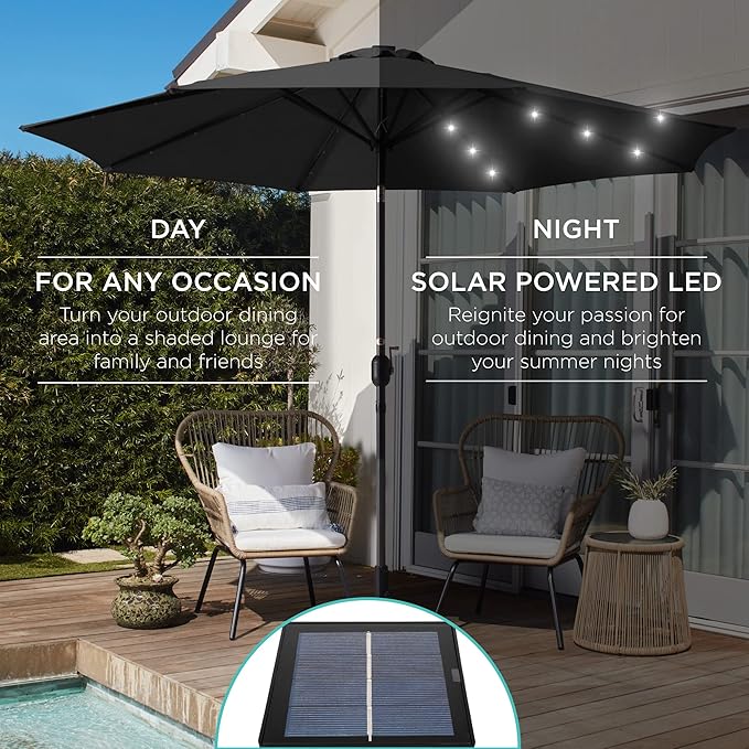 Best Choice Products 10ft Solar Polyester LED Lighted Patio Umbrella w/Tilt Adjustment and UV-Resistant Fabric
