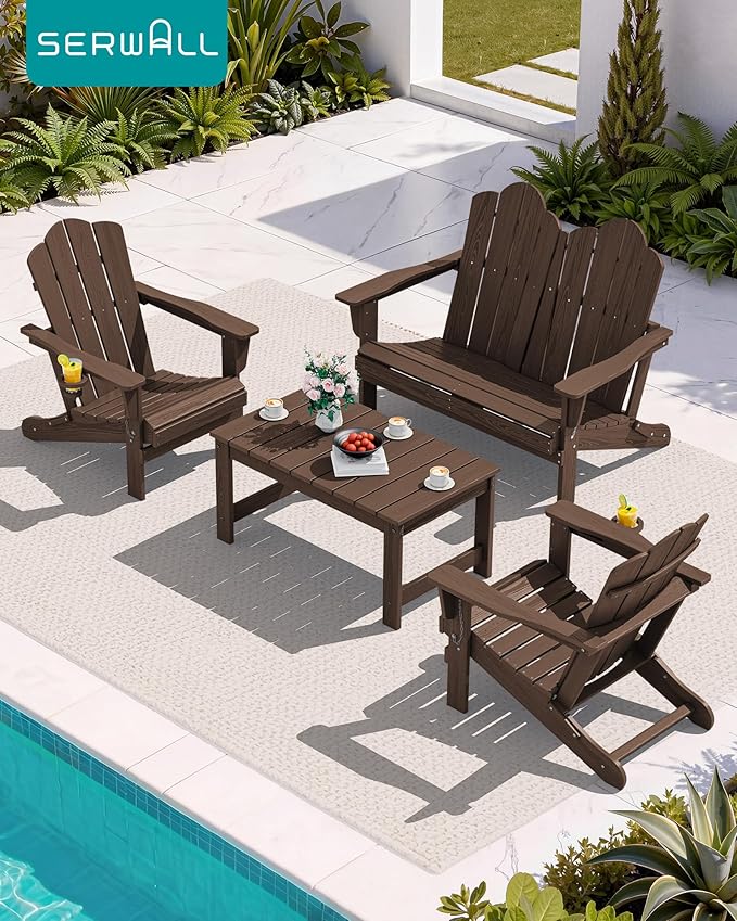 SERWALL Outdoor Coffee Table with 1.69" Umbrella Hole, HDPE Patio Coffee Table for Outside, Rectangle, Coffee