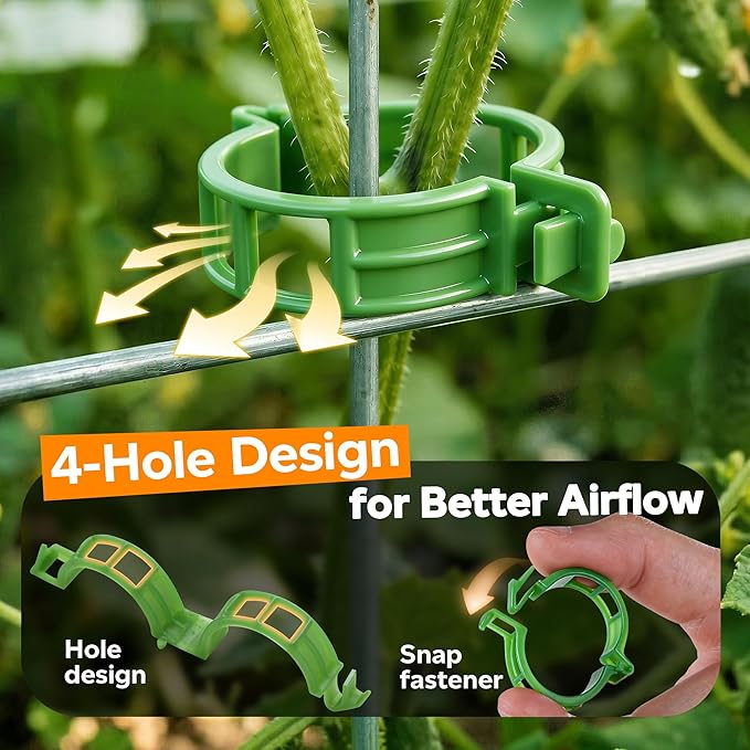 100pcs Tomato Clips for Climbing plants, Plastic Trellis Plant Support Clips for Garden, Reusable Clips for Supporting Grape Tomato Vine and Vegetables Plants to Grow Upright Makes Plants Healthier