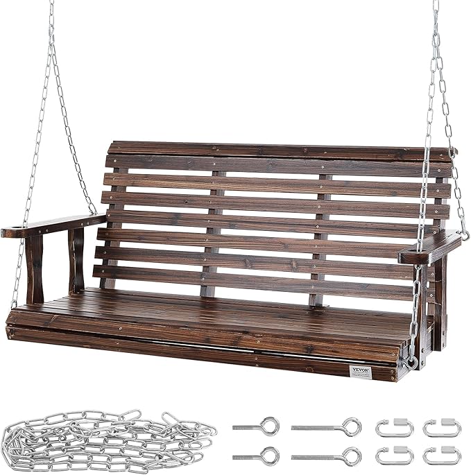 VEVOR Outdoor Wooden Porch Swing, 880lbs 4.5FT Heavy Duty Haning Porch Swings Bench Chair for Patio, Garden and Courtyard