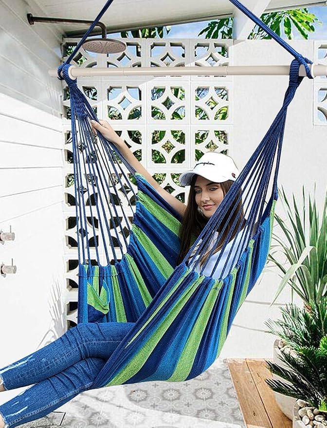 Chihee Hammock Swing Chair - Strong Metal, Collapsible, Portable, Max 500 lbs, Comfy Seat, Patio & Lawn, Cotton Blended, Indoor/Outdoor
