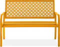Best Choice Products Outdoor Bench 2-Person Metal Steel Benches Furniture for Garden, Patio, Porch, Entryway w/Geometric Backrest, 790lb Capacity - Marigold