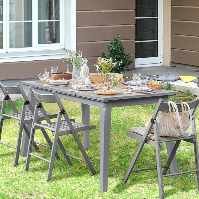 VINGLI Rectangular Outdoor Dining Table, Solid Cedar Wood Patio Table for 4-6 People, Waterproof Garden Table for Yard, Deck, Poolside (Gray)