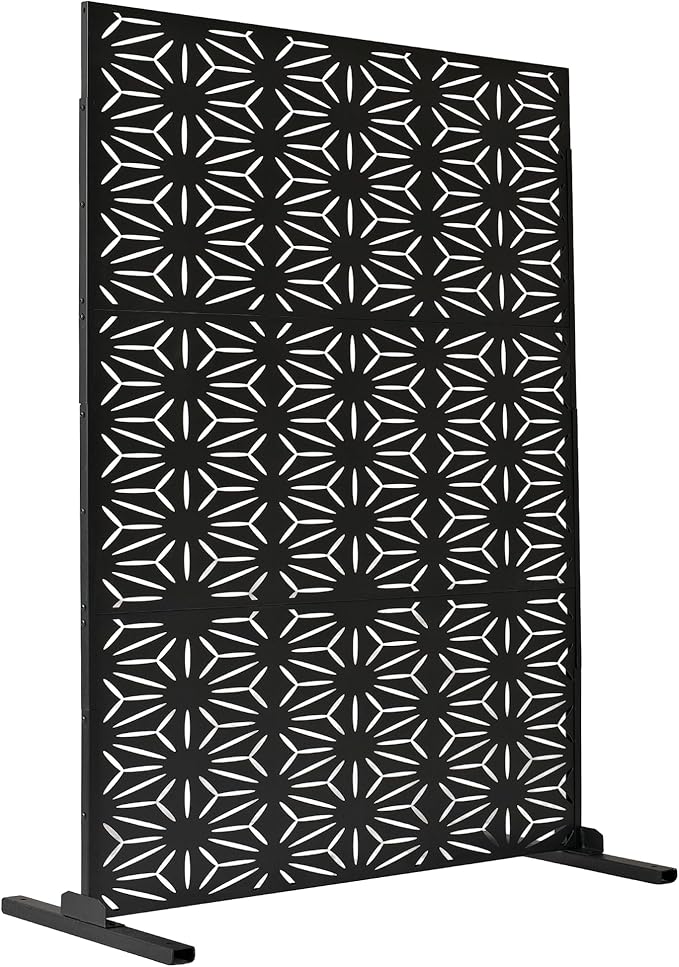 Oakland Living 6 ft. X 4 ft. Black Freestanding Metal Privacy Screen Room Divider