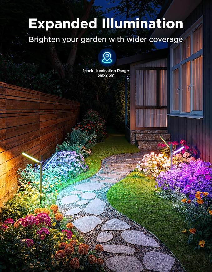 Govee Outdoor Garden Lights 2 Pack, RGBWWIC Smart LED Pathway Lights for Landscape Lighting, 16 Million Colors and 64 Scenes, IP66 Waterproof for Outdoor Patio, Compatible with Alexa, Matter