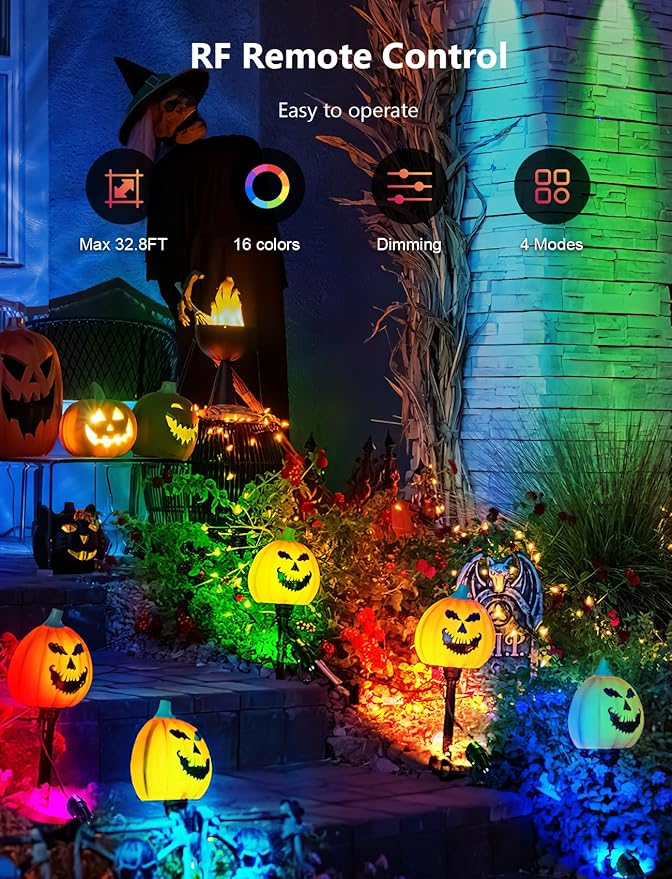 12W RGBW Color Changing Landscape Lights - Low Voltage LED Landscape Lighting, Remote Control Spotlight Outdoor Waterproof Garden Pathway Halloween Christmas Spot Lights, 4 Pack with Connector