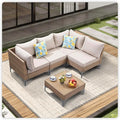 5 Piece Wicker Patio Furniture Set,Outdoor Conversation Sectional Sofa w/Coffee Table,All-Weather Outdoor Sofa with Thick and Anti-Slip Cushions for Deck,Poolside,Garden,Beige