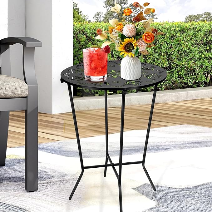 25" Height Side Table, 18inch Round Metal Outdoor Patio Bistro Table, Weather Resistant Accent Side Table Drink Table for Backyard, Livingroom, Yard Balcony