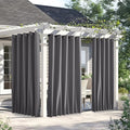 NICETOWN 2 Panels Outdoor Curtains for Patio Waterproof & Windproof, Grommet & Back Tab on Top & Bottom Weighted Drapes Keep Sun/Rain Out with Bouns Rope for Deck, Grey, W66 x L90