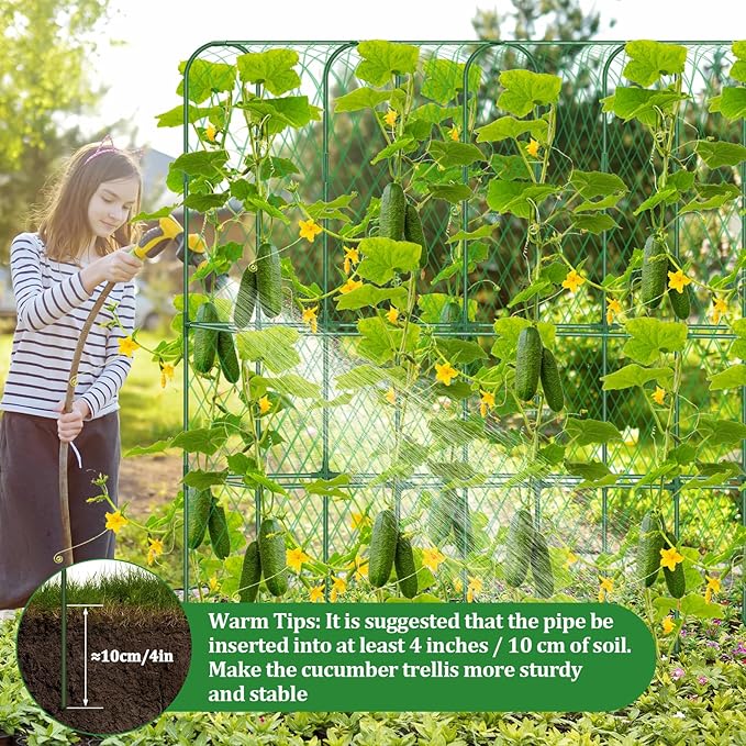Cucumber Trellis for Raised Bed 5.4x5.5ft U-Shape Adjust Metal Garden Trellis for Climbing Plants Outdoor with Climbing Net Vegetable Arch Trellises Support Plant for Tomato Pea Fruit Squash Trellises