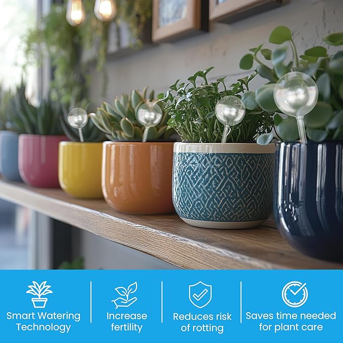 Automatic Plant Watering Globes Self Watering Planter Inserts (Set of 4) | Hands Free Clear Glass Bulbs | Planter Spikes to Support Indoor & Outdoor Plant Health (200ml)