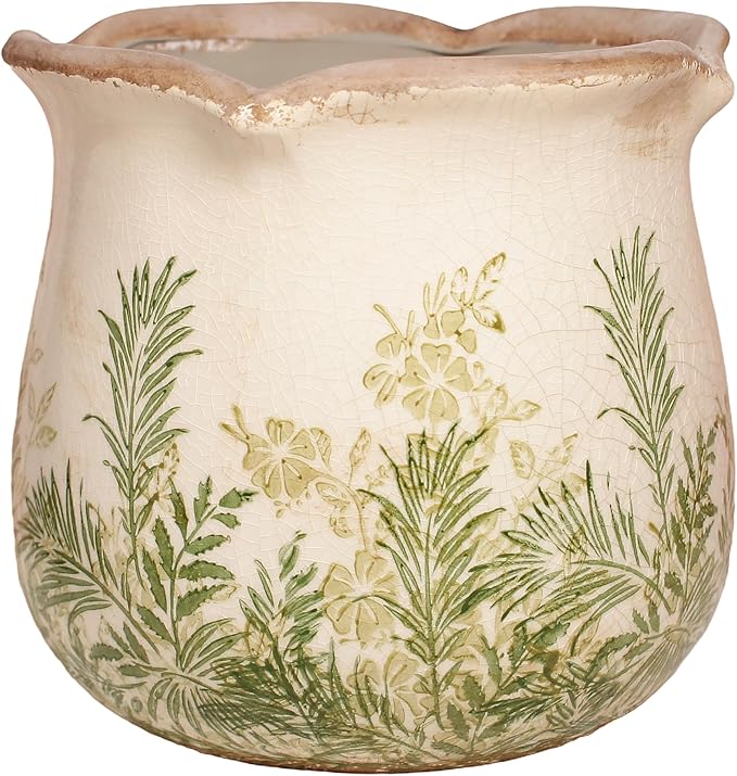 Cottagecore Ceramic Vase and Planter, 6 Inch Flower Pot with Drainage for Indoor House Plants, Country Cottage Garden Home Decor, Rustic Farmhouse Gift for Plant Lovers