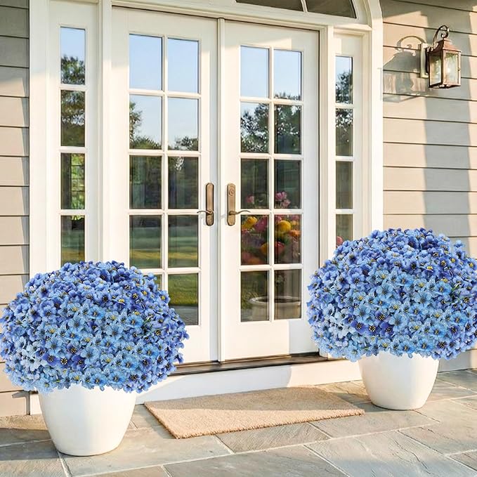 60 Pack Artificial Flowers for Outdoor Indoor Fake Plants, Faux Silk Flowers for Outdoors Outside Front Porch Hanging Planter Window Box Garden Spring Decoration(Blue)