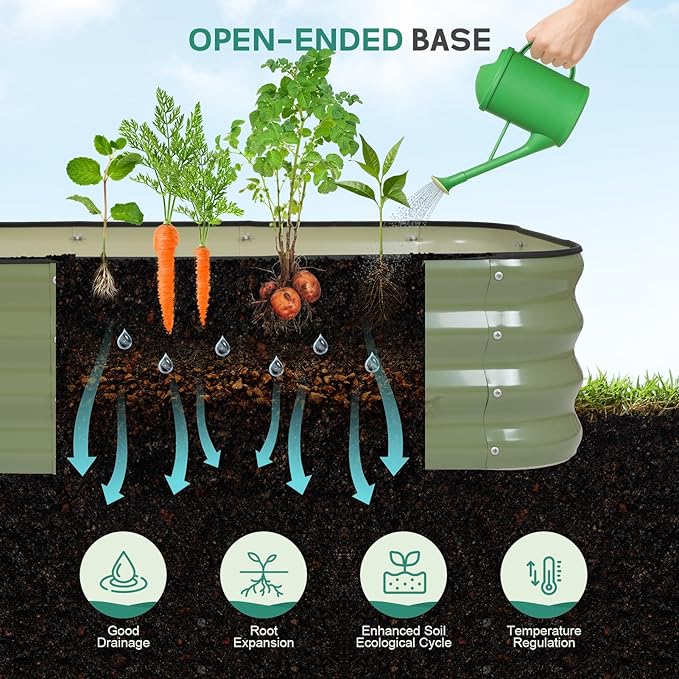 3 in 1 Galvanized Raised Garden Bed - 4x2x1ft Modular Garden Planter Bed Outdoor | Steel Raised Bed Kit with Bracing Rods, Gloves for Gardening Vegetables Fruits and Flowers (Green)