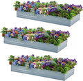 3 Pack 6x3x1FT Galvanized Raised Garden Bed Kit, Outdoor Metal Planter Box for Vegetables, Bottomless Rectangular Gardening Bed with Support Rods, Tool-Free Assembly, Gray