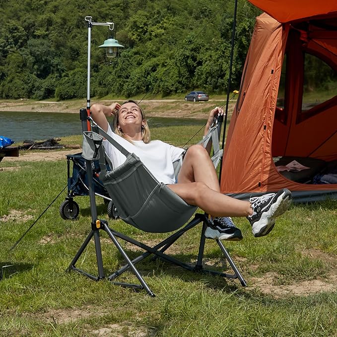 Timber Ridge Hammock Camping Chair with Adjustable Backrest, Heavy Duty Folding Hammock Chair Supports 300lbs, Portable Hammock Chair for Camping, Travelling and Patio, Grey