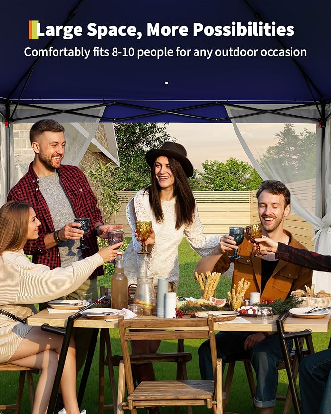 11'x11 Pop-Up Gazebo, Instant Outdoor Canopy Tent with Mosquito Nettings, Durable Steel Frame, Water, and UV Proof, for Patio, Garden, Courtyard, Party (Blue)