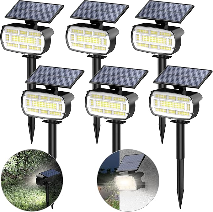 Fabrito Large Solar Spot Lights Outdoor 6 Pack, 1000 Lumens High Brightness, IP65 Waterproof Solar Spotlight with 136 LEDs, Dusk to Dawn Solar Landscape Lights for Yard, Garden, Pathway, Plants(White)