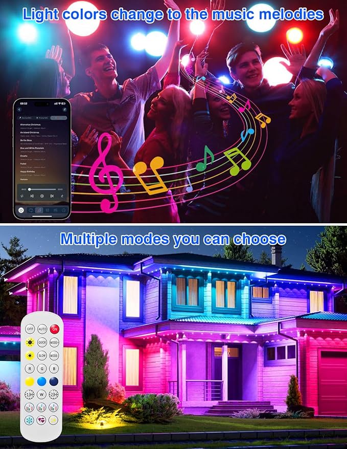 Spot Lights Outdoor, Smart RGBW LED Color Changing Landscape Lighting with APP and Remote Control, Music Mode, DIY Scenes, Timing, IP65 Waterproof Spotlight Plug in for Yard Garden, 4 Pack