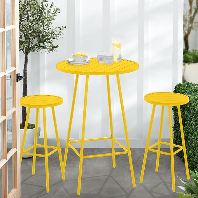 Best Choice Products 3-Piece Patio Dining Set, Bar Height, Outdoor Bistro Set, Outdoor Round Bar Table w/ 2 Bar Stools, Steel - Yellow