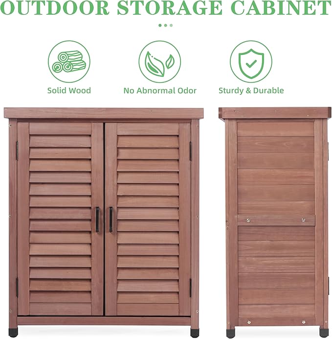 Outdoor Potting Bench with Storage Cabinet and Metal Top, Wood Workstation for Outdoor Patio, Garden (Dark Brown, 31x17x36‘’)