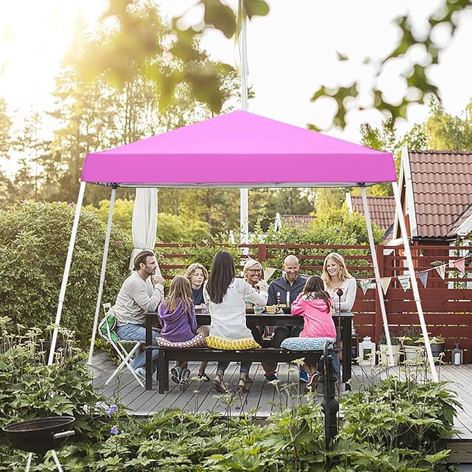 Canopy Tent, 10X10 FT Pop Up Canopy Outdoor Instant Tent Slant Legs with Carrying Bag, Portable Gazebo Shelter for Patio Deck Garden and Beach - 8X8 FT Canopy Cover (Pink)