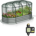 Raised Garden Bed with Sprinkler Timer and Self-Watering System, 6x3x1 ft Elevated Planter Boxes Outdoor with Mesh Cover, Galvanized Raised Beds for,Vegetables,Flowers, Backyard, Patio