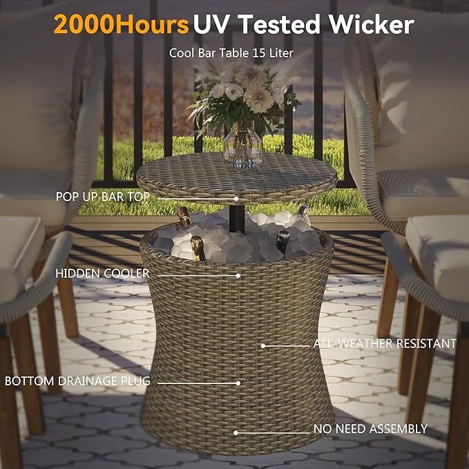 Merax 5 Pieces Patio Furniture Chair Sets, Patio Conversation Set with Wicker Cool Bar Table, Ottomans,Outdoor Furniture Bistro Sets for Porch,Backyard,Balcony,Poolside Brown