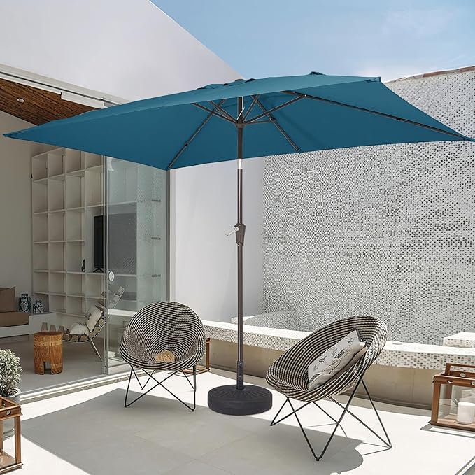 JEAREY 6.5x10 ft Rectangular Patio Umbrellas Rectangle Outdoor Umbrella with Push Button Tilt and Crank, Market Table Umbrella 6 Sturdy Ribs UV Protection for Poolside Garden Backyard Deck, Lake Blue