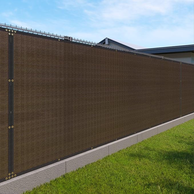 WINDSCREEN4LESS 6' x 9' Privacy Fence Screen in Brown for Chain Link Fence W/ Brass Grommet 85% Blockage Windscreen Outdoor Mesh Fencing Netting 150GSM Fabric W/ Zip Ties - Custom Size