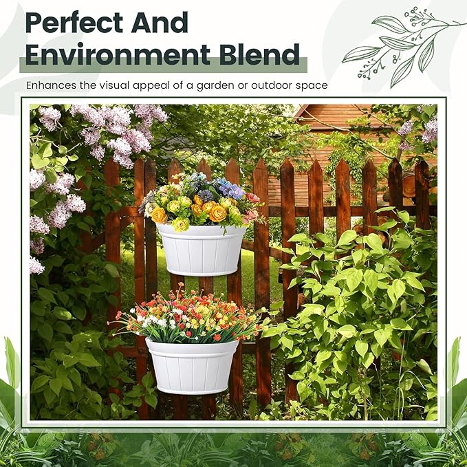 Layhit 6 Pcs Wall Hanging Planters Outdoor Pot Planter Wine Barrel Planter Distressed Oak Thickened Plastic Water Storage Flower Pots for Flower Indoor Outdoor(12 Inches,White)