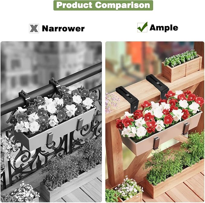Window Box Brackets for Railing Adjustable Planter Box Brackets Flower Box Brackets for Railings Deck Bird Feeder Hanger for Railing Heavy Duty Bracket for Windowsills, Garden, Fences and Balcony