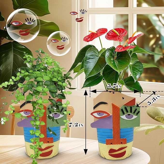 Abstract Face Planters Pots Head,Unique Head Planter for Indoor Plants,Funny Face Flower Pot,Colorful Plant Pots for Outdoor Garden Decor and Home Art Decoration(Eclectic)
