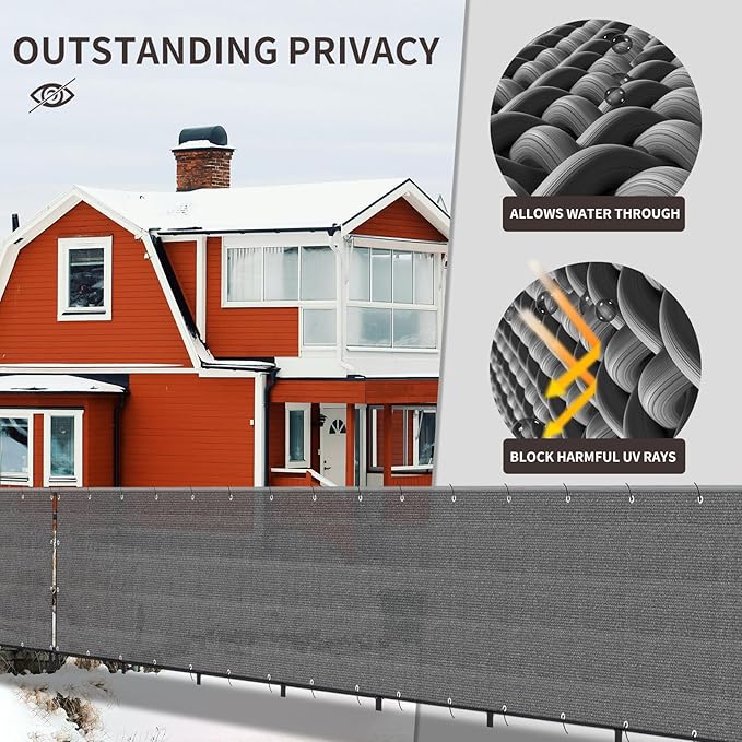 LOVE STORY Custom Size 3.3'x13' Dark Grey Balcony Privacy Screen,UV Block Privacy Fence Screen,90% Shield for Outdoor Pool Garden Apartment Railing