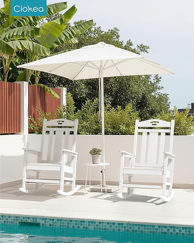 Ciokea Oversized Outdoor Rocking Chairs Set of 2, 380lbs Heavy-Duty Large Patio Rocker, High Back Cozy Porch Chairs, Weather Resistant Patio Rocking Chairs for Outside, Fire Pit, Deck, White