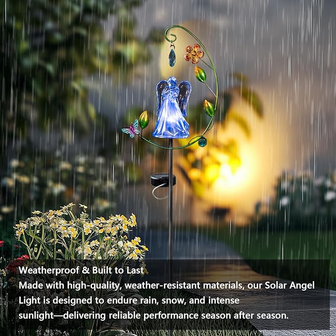 Solar Angel Light for Cemetery Decor - Color Changing Memorial Gift, Outdoor Garden Stake Light for Grave, Yard, Patio - Waterproof Sympathy Decoration with LED