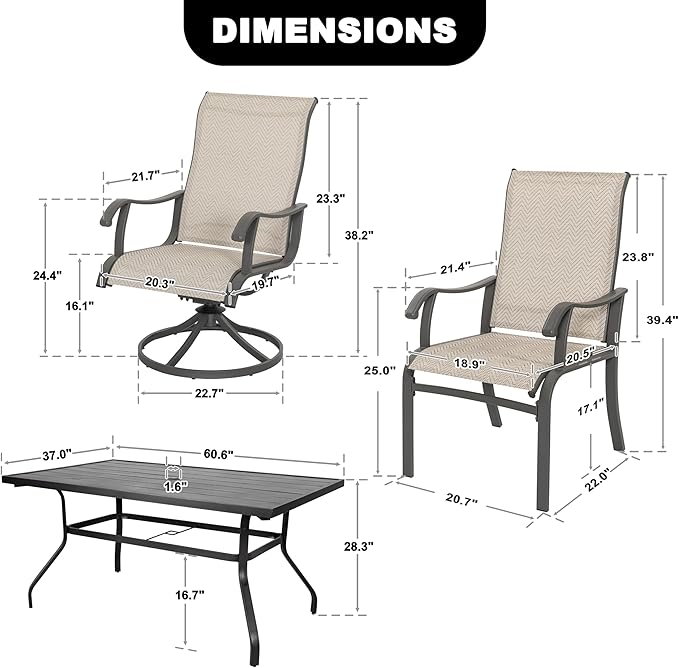 NUU GARDEN 7-Piece Outdoor Dining Table Set, All Weather Table with Umbrella Hole & 6 Patio Textilene Chairs - Outdoor Furniture for Porch, Backyard, Garden, Poolside and Deck
