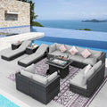 NICESOUL 13 Piece Outdoor Wicker Patio Furniture with Fire Pit, Oversized Grey Outdoor Seating Set with Fire Pit Table & Chaise Lounge, 29.3" High Back Sectional Couch Sets for Tall/Big Person