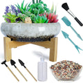 ARTKETTY Succulent Pots with Drainage - Large Succulent Planters with 2.2lb Mix Horticultural Lava Rock Pebbles, Planting Tools Set for Beginner- Shallow Bonsai Pot Ceramic Cactus Flower Plant Pot