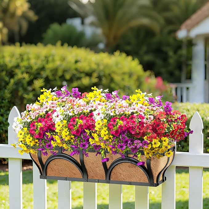 20 Bundles Artificial Flowers for Outdoors, UV Resistant Fake Plants Flowers Greenery Shrubs Plants for Decoration Outside Plants Hanging Planter Home Garden Decor (Mix（6 Color）)